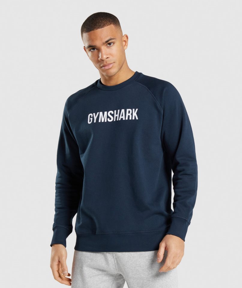 Men\'s Gymshark Apollo Crew Sweatshirts Navy | NZ 4UCYRD